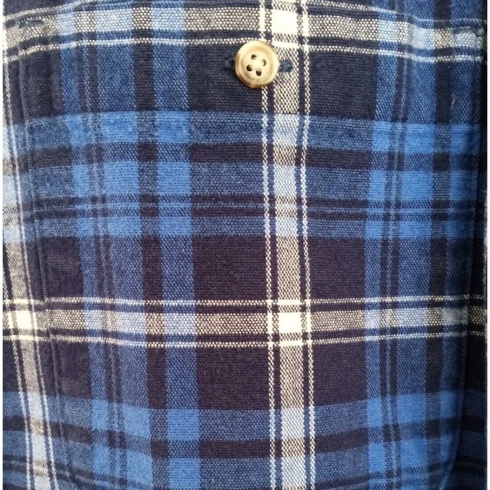 Eddie Bauer Men's Flannel Shirt Blue‎ Plaid Long Sleeve Button Up Size Med - Picture 6 of 7